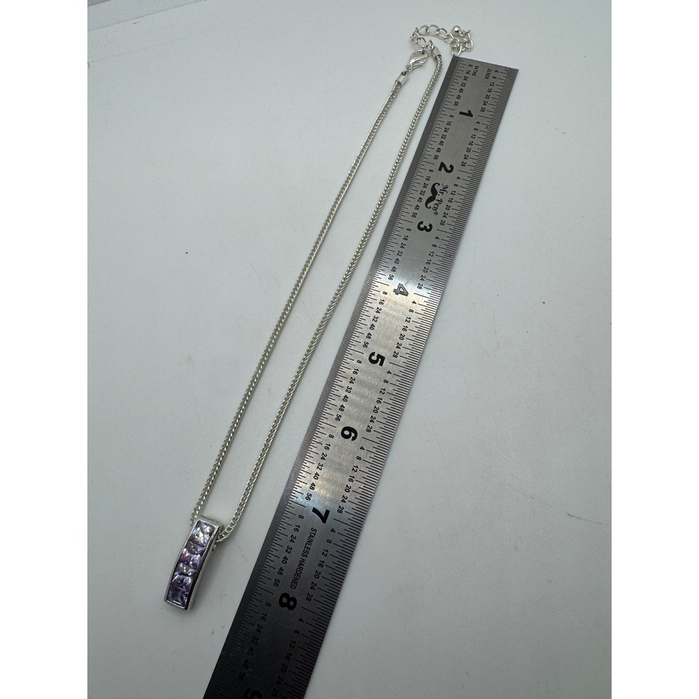 Silver Tone Purple Crystal Bar Pendant Necklace and Marquise Drop Earring Set - Picture 5 of 5